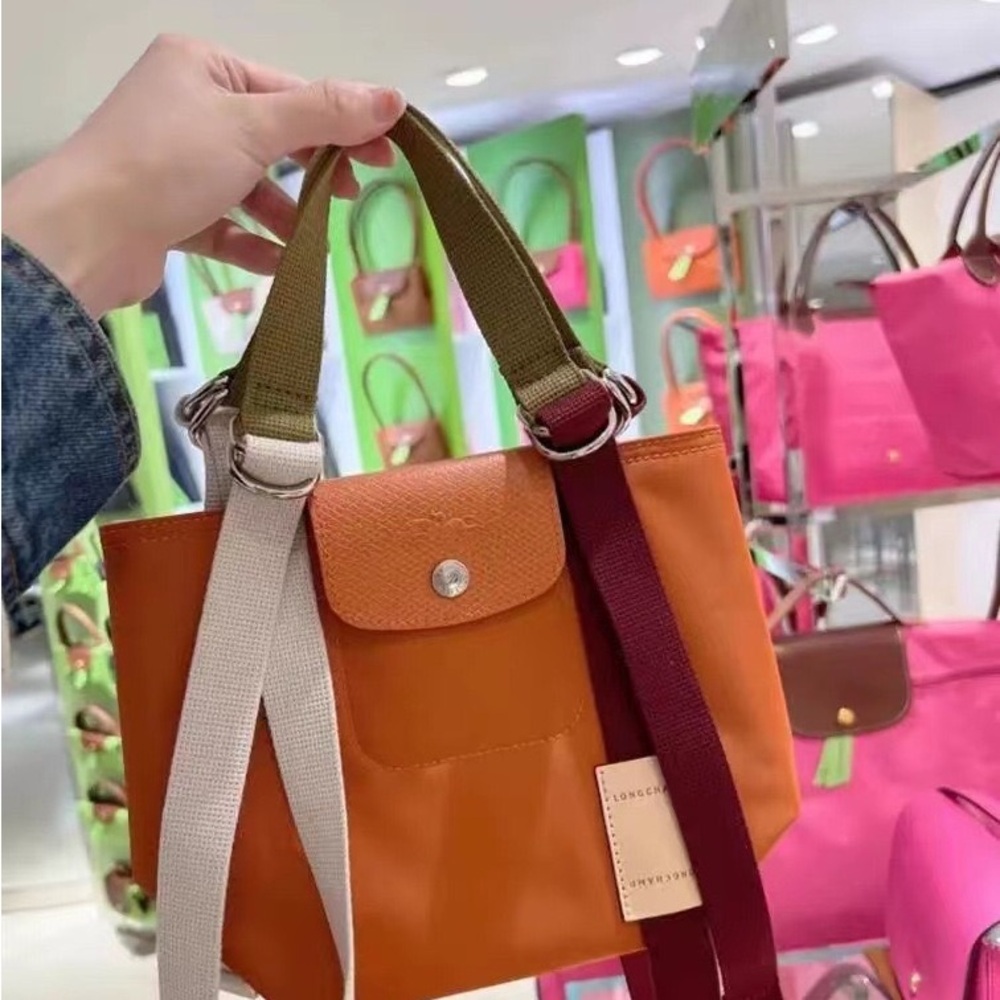 Longchamp Orange Shoulder Tote with Multi-Color Straps Re-play17